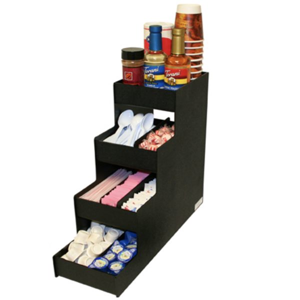 coffee condiment organizers, countertop coffee condiment organizers, coffee stations, racks, stands and displays, wholesale, made in usa