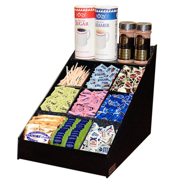 coffee condiment organizers, countertop coffee condiment organizers, coffee stations, racks, stands and displays, wholesale, made in usa