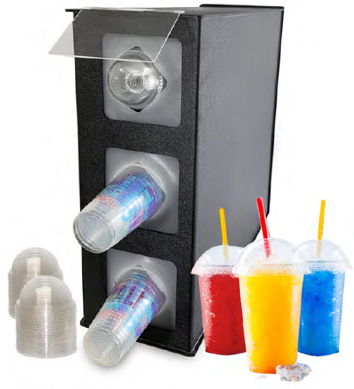 Frozen Beverage Cup and Lid Dispensing Stations For Domed Lids